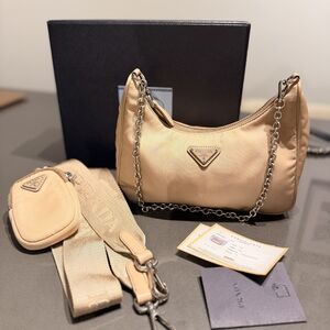 Prada Beige Shoulder Bag with Chain Detail